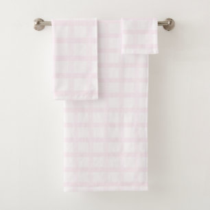 Pastellrosa und Rosé-Quarz-Rosa Gingham-Muster Badhandtuch Set
