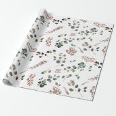 Pastellrosa und Sage Green Eukalyptus Wasserfarbe Geschenkpapier (Ungerollt)