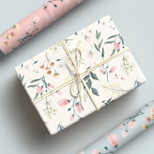 Pastellrosa und Salbei Wilde Blüten Aquarell Geschenkpapier Set