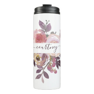Pastellrosa und violette personalisierte Blumen  Thermosbecher