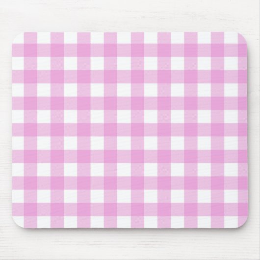 Pastellrosa und Weiß Kariert Mousepad (Vorne)