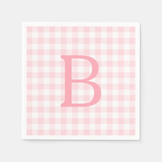 Pastellrosa und weiß karierte Monogramm Serviette (Vorderseite)