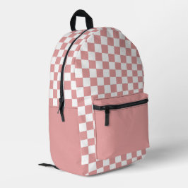 Pastellrosa und Weiß-Karo Bedruckter Rucksack
