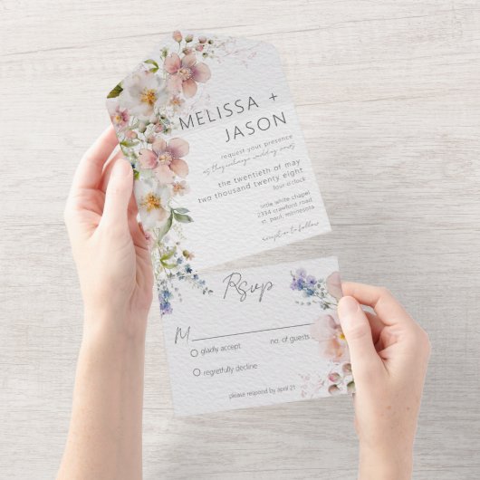 Pastellrosa und Weiße Blumen Moderne Kein Abendess All In One Einladung (Abreißen)