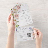 Pastellrosa und Weiße Blüten Moderner QR-Code All In One Einladung (Abreißen)