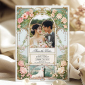 Pastellrosa und weiße Blütenhochzeit Sichern Sie d Einladung