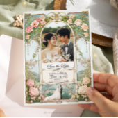 Pastellrosa und weiße Blütenhochzeit Sichern Sie d Einladung