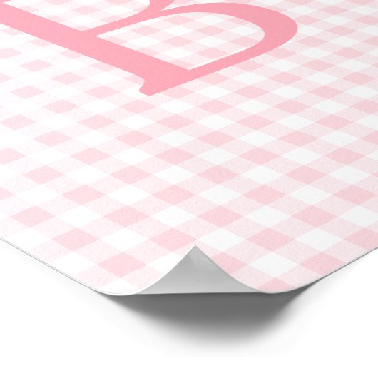 Pastellrosa und Weiße Gingham Monogram Poster (Ecke)