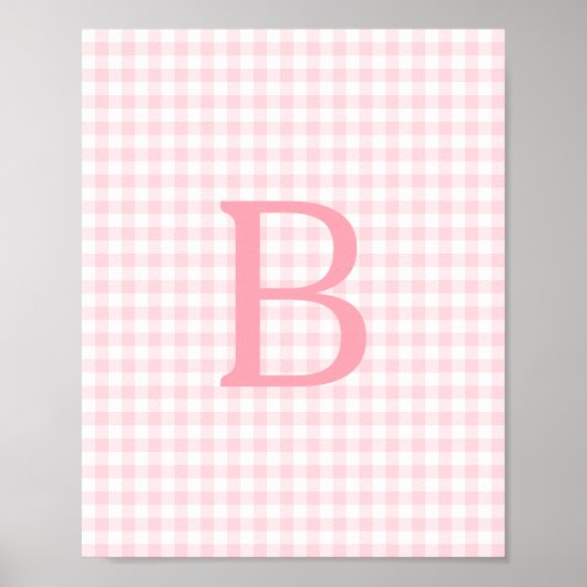 Pastellrosa und Weiße Gingham Monogram Poster (Vorne)
