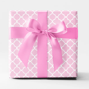 Pastellrosa und weiße Gitter-Quatrefoil Geschenkpapier