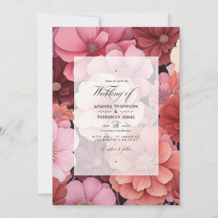 Pastellrosa und Zedernbraun Florale Sommerhochzeit Einladung