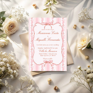 Pastellrosa Vintage Blumenstreifen Hochzeit Einladung