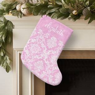 Pastellrosa Vintage-Damaskmuster mit grungy-Optik Großer Weihnachtsstrumpf