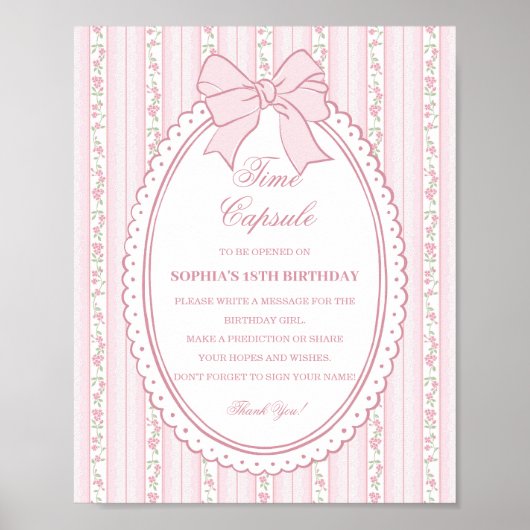 Pastellrosa Vintage-Fancy-Blumen-Timecapsule Poster (Vorne)