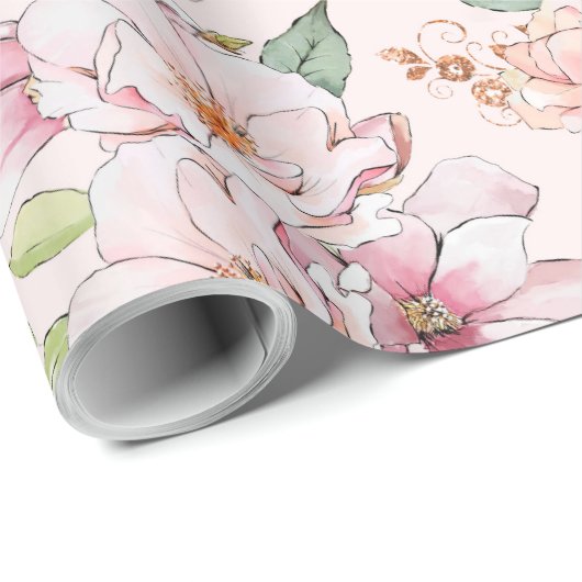 Pastellrosa Vintage Rose Geschenkpapier (Rolleneckpunkt)
