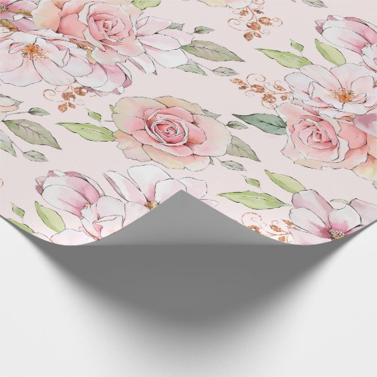 Pastellrosa Vintage Rose Geschenkpapier (Ecke)