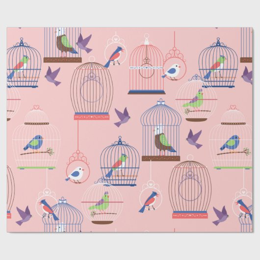 Pastellrosa Vogelgeflügel Geschenkpapier (Flach)