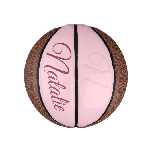 Pastellrosa Vollfarbe mit Monogramm Mini Basketball (Vertikal)