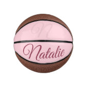 Pastellrosa Vollfarbe mit Monogramm Mini Basketball (Vorderseite)