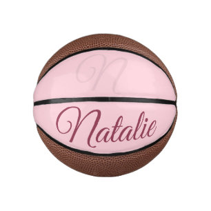Pastellrosa Vollfarbe mit Monogramm Mini Basketball