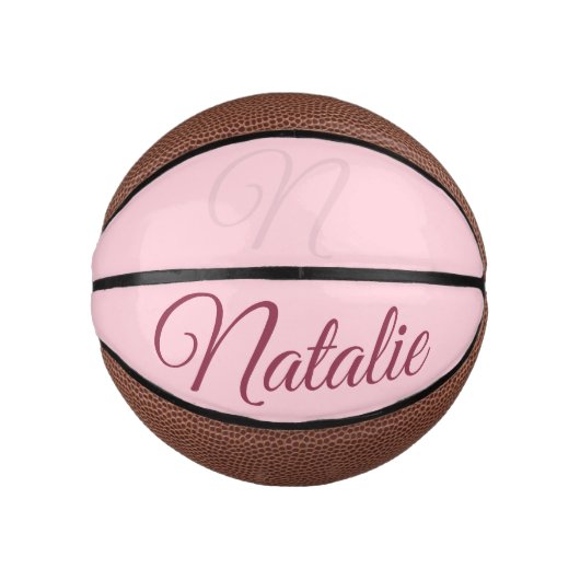 Pastellrosa Vollfarbe mit Monogramm Mini Basketball (Vorderseite)
