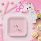 Pastellrosa Vollfarbe mit Monogramm  Pappteller (Party)
