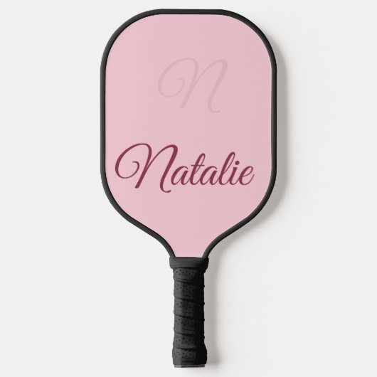 Pastellrosa Vollfarbe mit Monogramm Pickleball Schläger (Vorderseite)