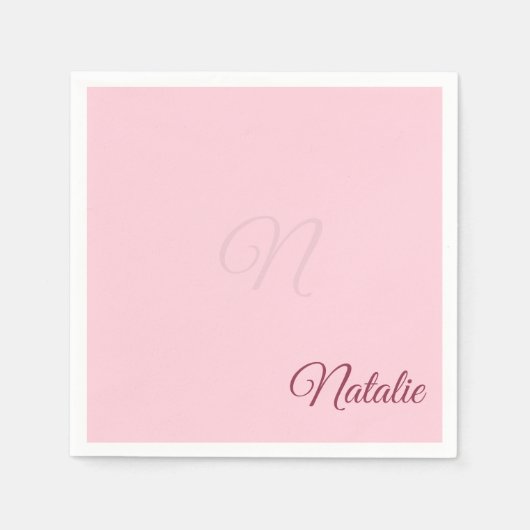 Pastellrosa Vollfarbe mit Monogramm Serviette (Vorderseite)