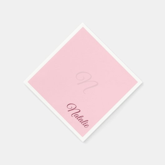 Pastellrosa Vollfarbe mit Monogramm Serviette (Ecke)