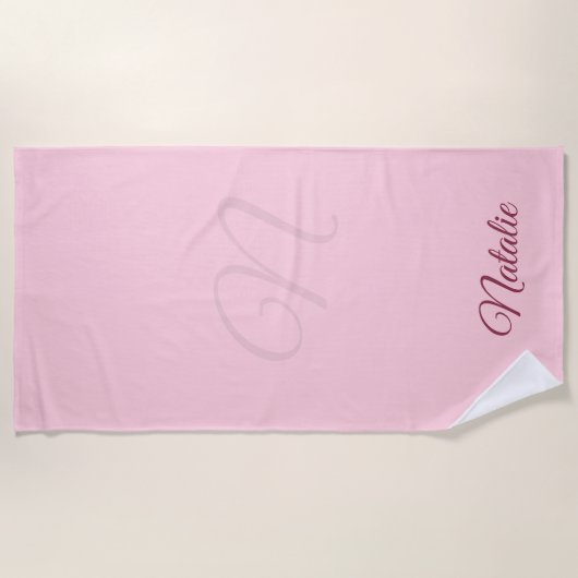 Pastellrosa Vollfarbe mit Monogramm Strandtuch (Vorderseite)