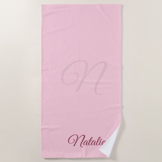Pastellrosa Vollfarbe mit Monogramm Strandtuch (Vorderseite)