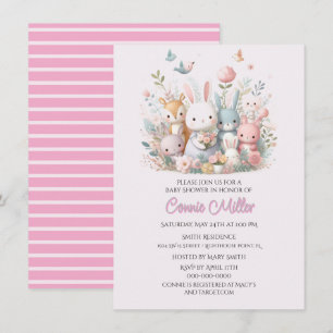 Pastellrosa Waldtiere Baby Shower Einladung