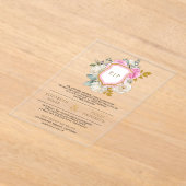 Pastellrosa Wappen Monogramm Hochzeit Acryleinladungen (Ablage )