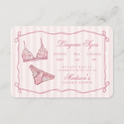 Pastellrosa Wäschegrößen Dusche Bow Begleitkarte (Vorderseite)