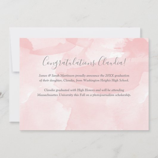 Pastellrosa Watercolor Wash Multi-Foto-Abschluss Ankündigung (Rückseite)