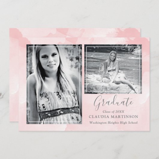 Pastellrosa Watercolor Wash Multi-Foto-Abschluss Ankündigung (Vorne/Hinten)