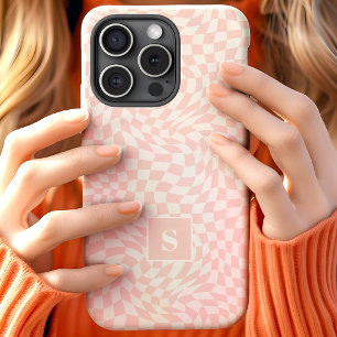 Pastellrosa Wavy Checked Mit Monogramm Case-Mate iPhone Hülle