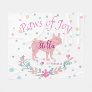 Pastellrosa Weihnachten - Französische Bulldogge i Fleecedecke