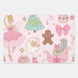 Pastellrosa Weihnachtsbäume Schleifen Feiertage Geschenkpapier Set