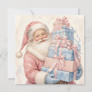 Pastellrosa Weihnachtsmann mit Geschenken  Feiertagskarte