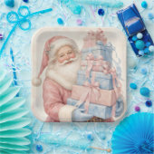Pastellrosa Weihnachtsmann mit Geschenken Pappteller (Party)
