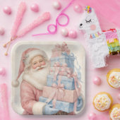 Pastellrosa Weihnachtsmann mit Geschenken Pappteller (Party)