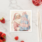 Pastellrosa Weihnachtsmann mit Geschenken  Serviette (Beispiel)