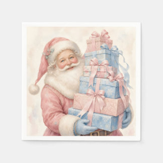 Pastellrosa Weihnachtsmann mit Geschenken Serviette