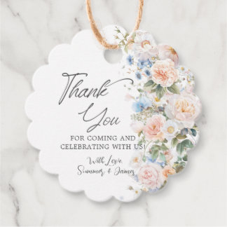 Pastellrosa Weiß Blau Blumen- Braut- Babyparty Geschenkanhänger