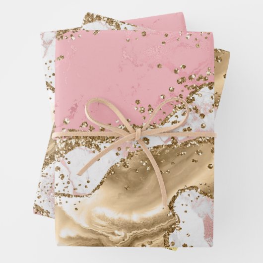 Pastellrosa & Weiß & Glitzer Agate Geschenkpapier Set (Beispiel)