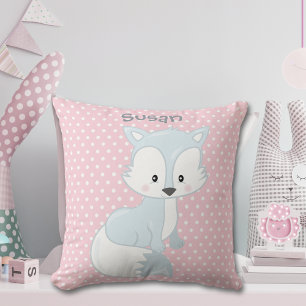 Pastellrosa-weiße Punkte-Baby-Fuchs-Monogramm Kissen