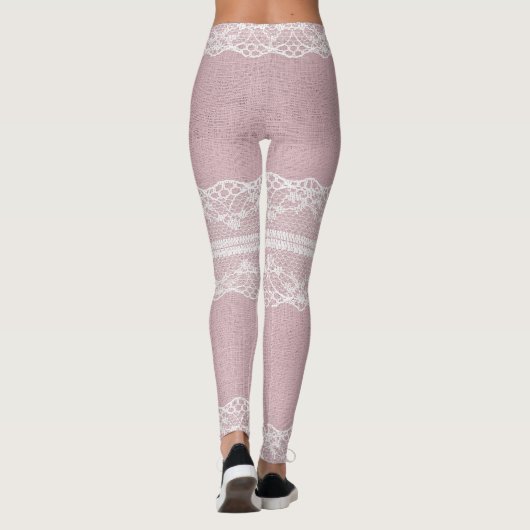 Pastellrosa, weiße Spitzentextur Leggings (Rückseite)