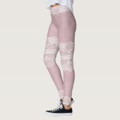 Pastellrosa, weiße Spitzentextur Leggings (Links)