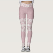 Pastellrosa, weiße Spitzentextur Leggings (Vorderseite)